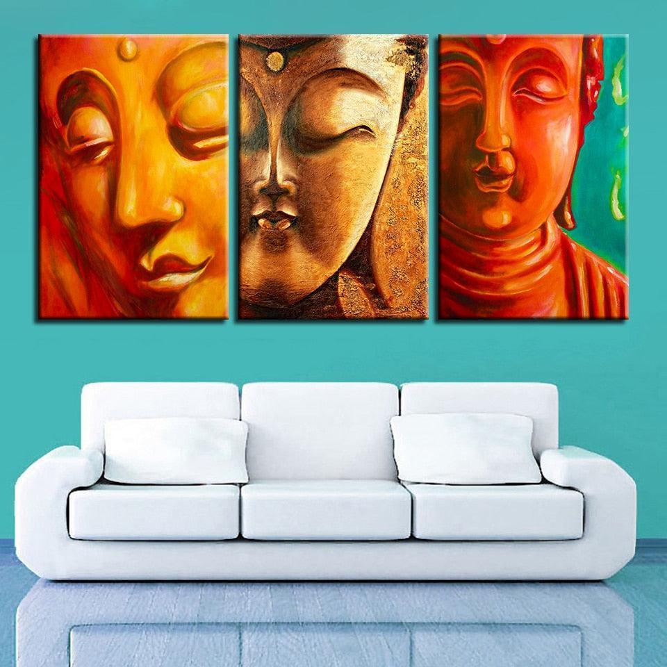 Buddha Print 3 Piece HD Multi Panel Canvas Wall Art Frame-Original Frame