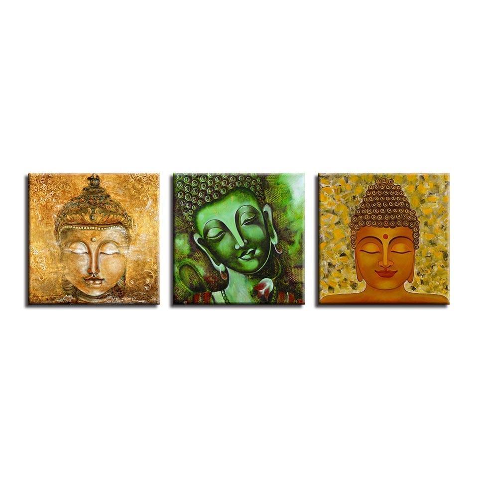 Buddha Face Print 3 Piece HD Multi Panel Canvas Wall Art Frame-Original Frame