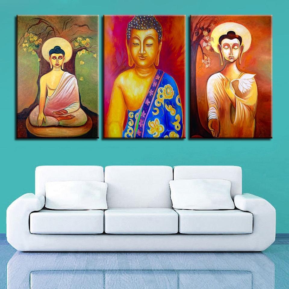 Buddha Painting 3 Piece HD Multi Panel Canvas Wall Art Frame-Original Frame