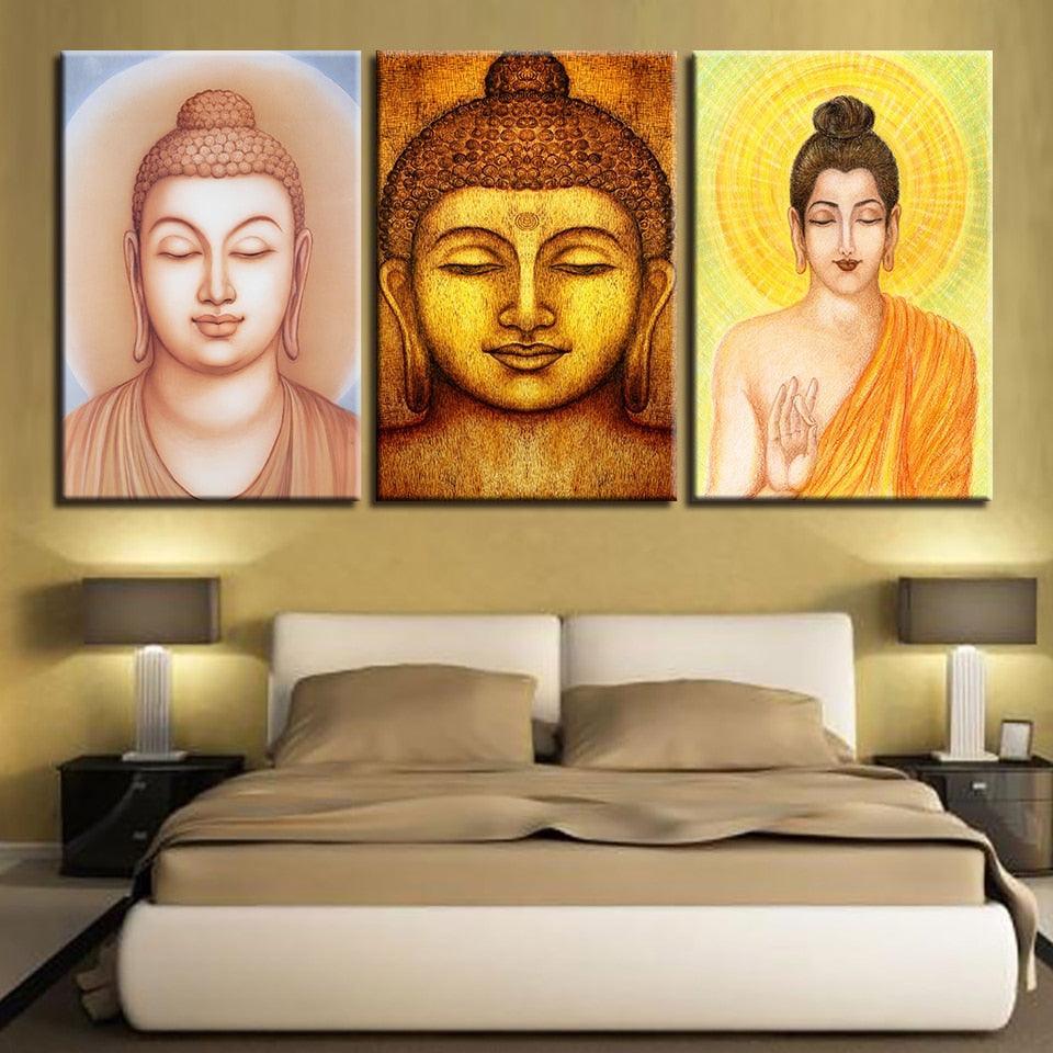 Buddha Statues 3 Piece HD Multi Panel Canvas Wall Art Frame-Original Frame