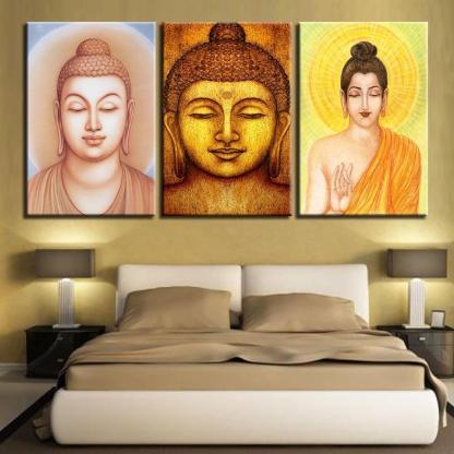 Buddha Statues 3 Piece HD Multi Panel Canvas Wall Art Frame-Original Frame
