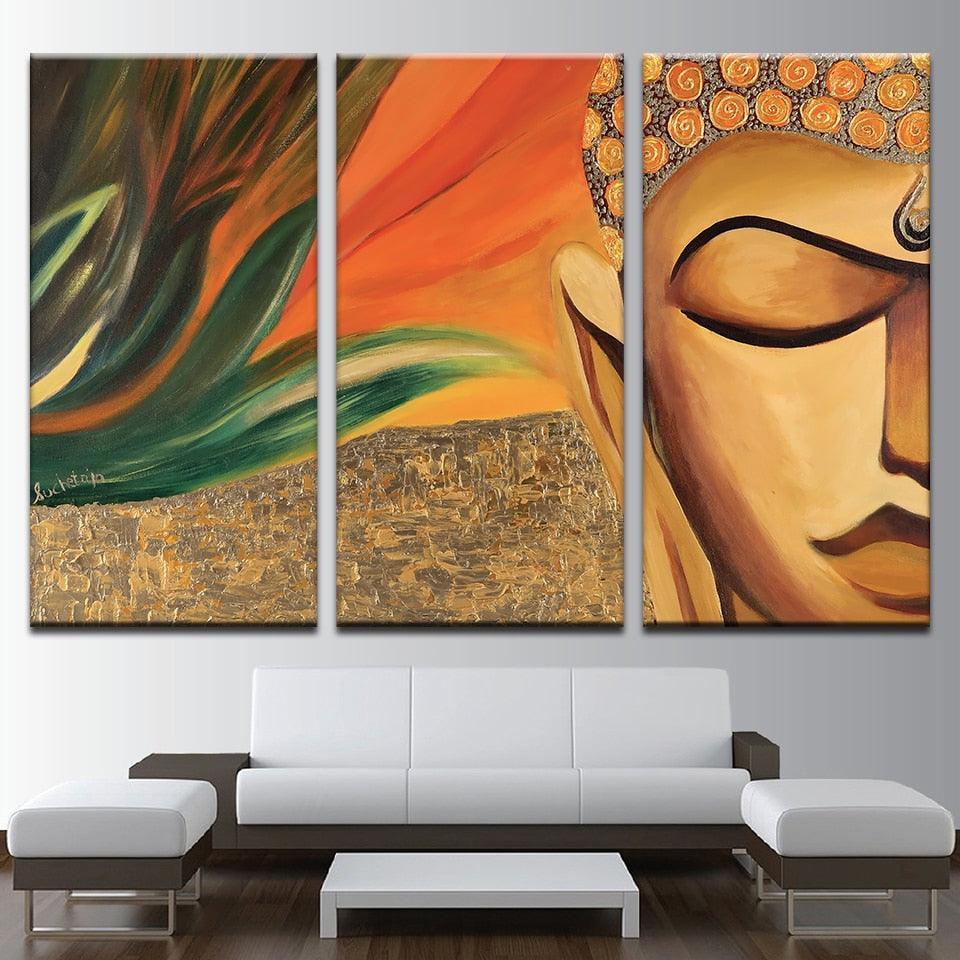Half Face Buddha 3 Piece HD Multi Panel Canvas Wall Art Frame-Original Frame