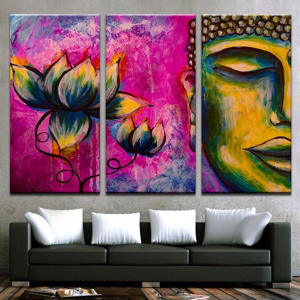Buddha And Lotus 3 Piece HD Multi Panel Canvas Wall Art Frame-Original Frame