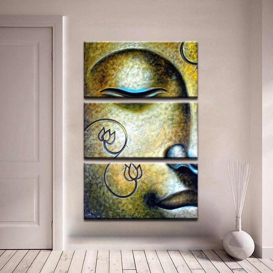 Buddha Paintings 3 Piece HD Multi Panel Canvas Wall Art Frame-Original Frame