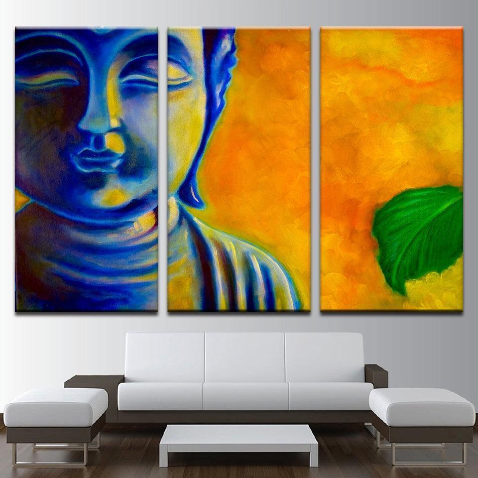 Blue Zen Buddha Paintings 3 Piece HD Multi Panel Canvas Wall Art Frame-Original Frame