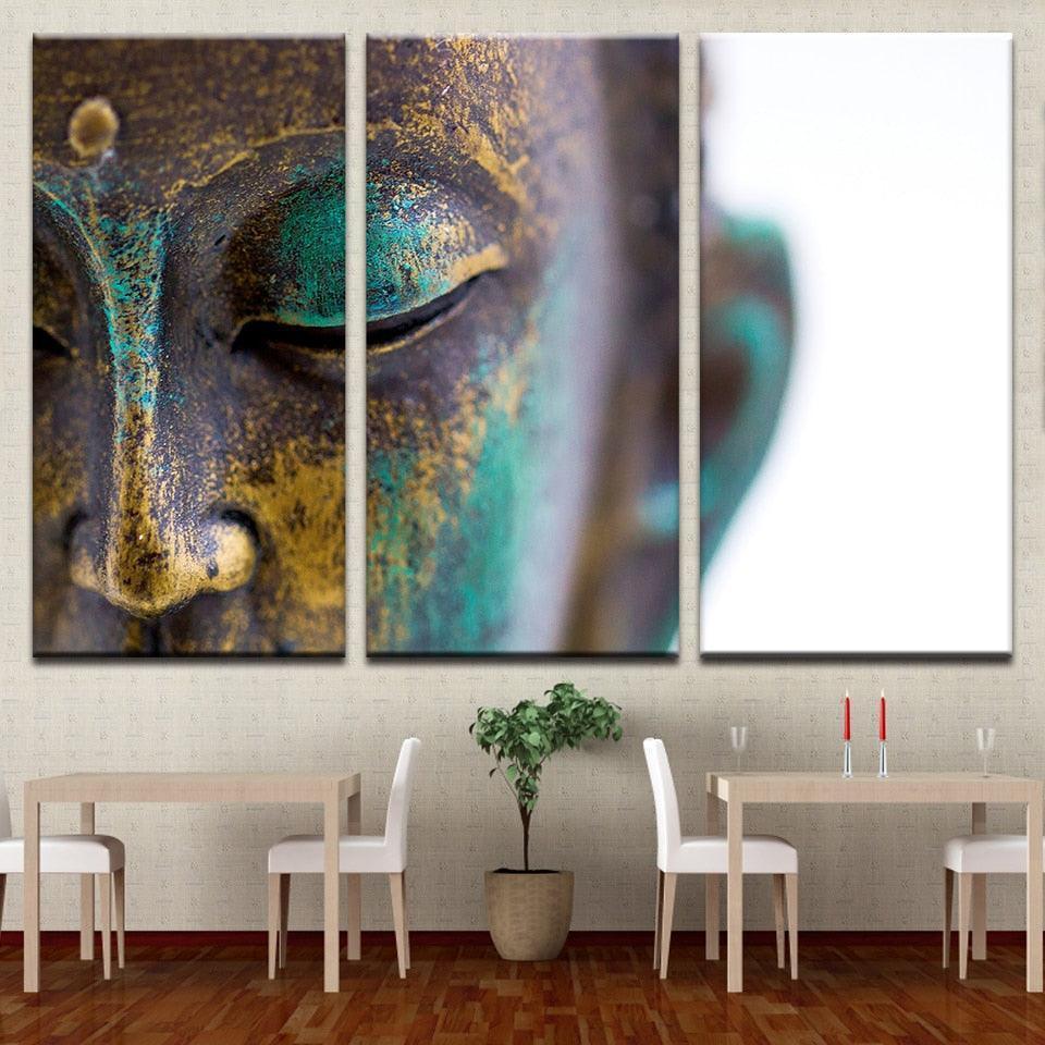 Buddha Statue Face 3 Piece HD Multi Panel Canvas Wall Art Frame-Original Frame