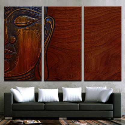 Buddha Wooden Print 3 Piece HD Multi Panel Canvas Wall Art Frame-Original Frame