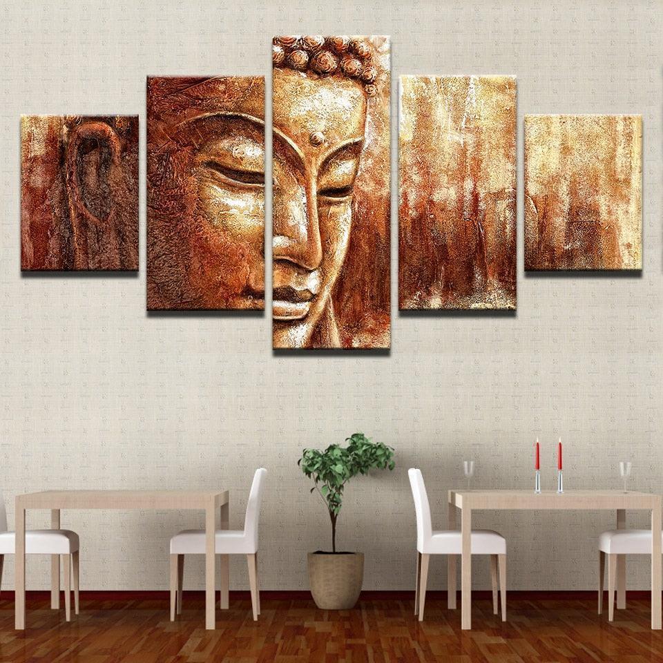 Brown Buddha Paintings 5 Piece HD Multi Panel Canvas Wall Art Frame-Original Frame