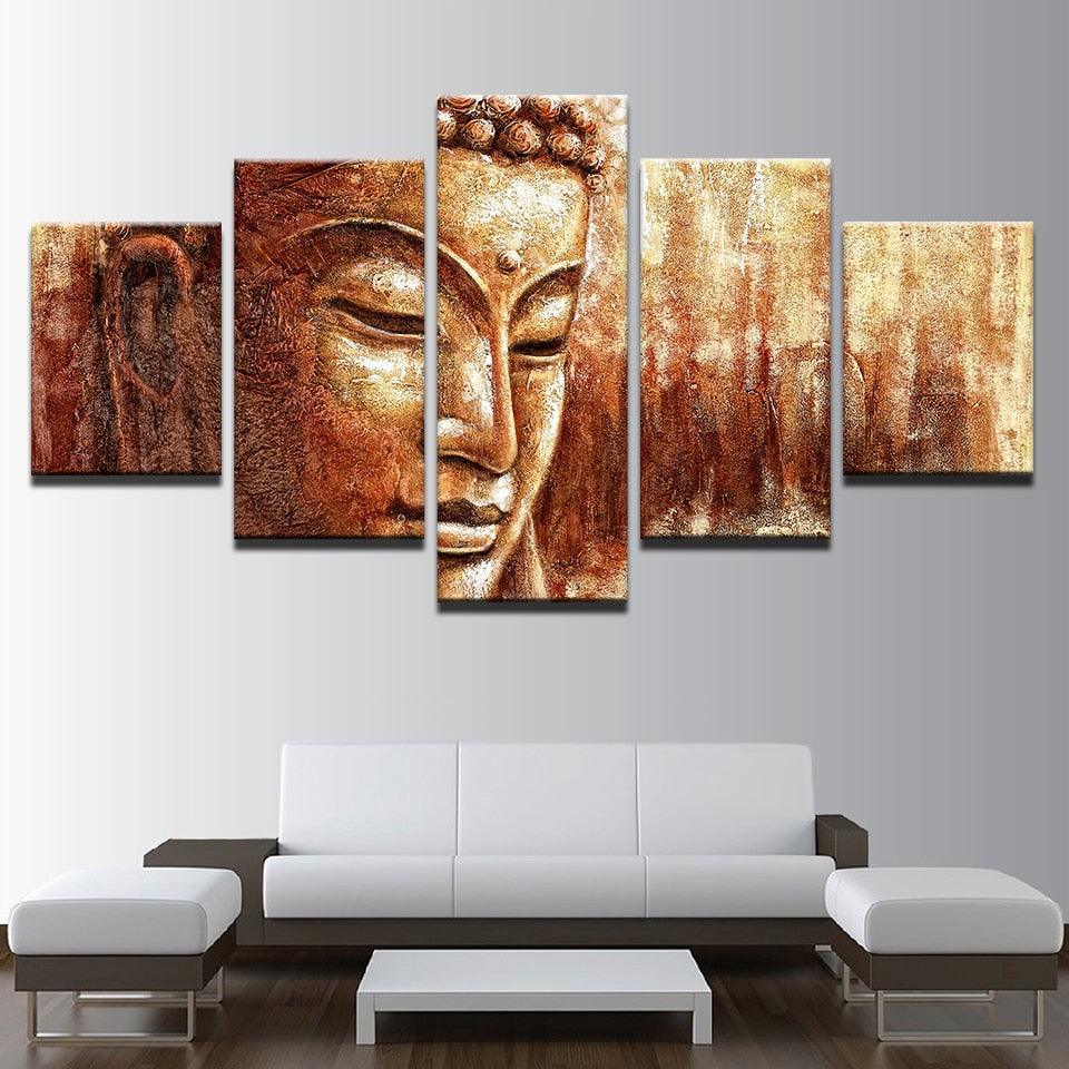 Brown Buddha Paintings 5 Piece HD Multi Panel Canvas Wall Art Frame-Original Frame