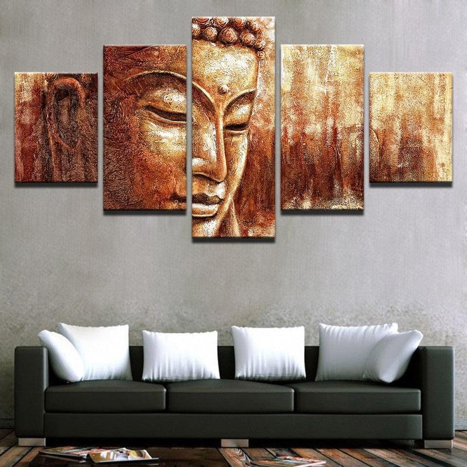 Brown Buddha Paintings 5 Piece HD Multi Panel Canvas Wall Art Frame-Original Frame