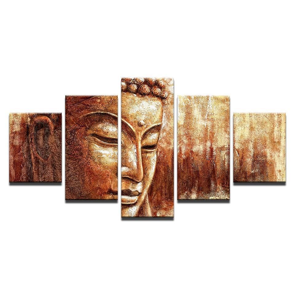 Brown Buddha Paintings 5 Piece HD Multi Panel Canvas Wall Art Frame-Original Frame