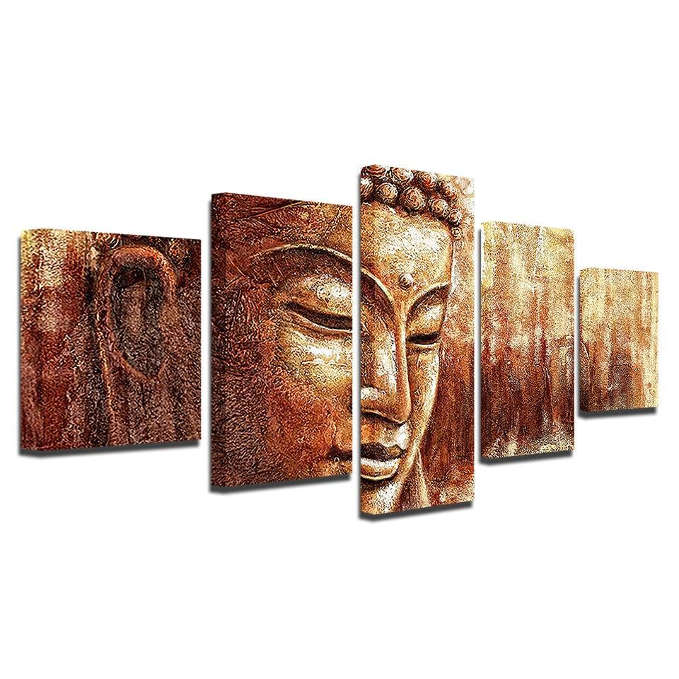Brown Buddha Paintings 5 Piece HD Multi Panel Canvas Wall Art Frame-Original Frame