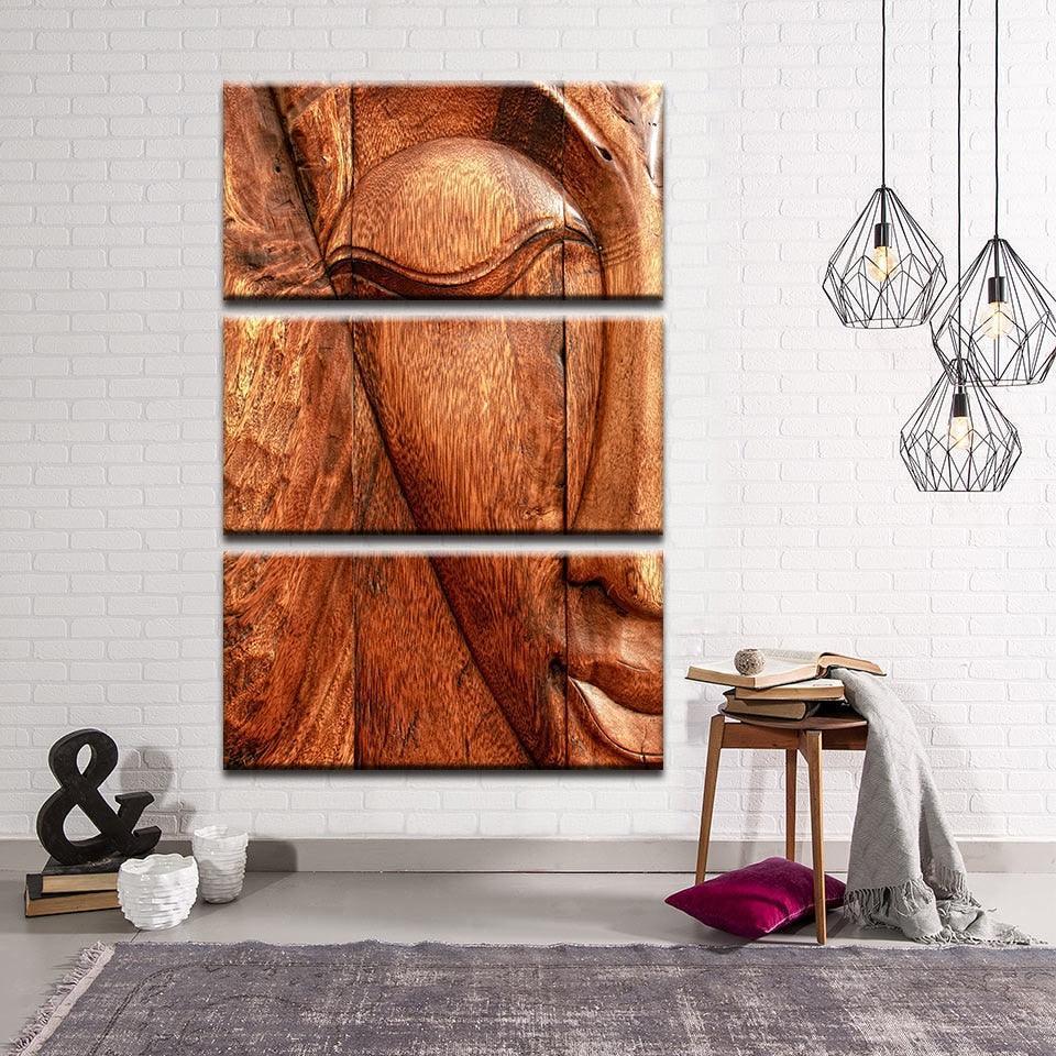 Buddha Face 3 Piece HD Multi Panel Canvas Wall Art Frame-Original Frame