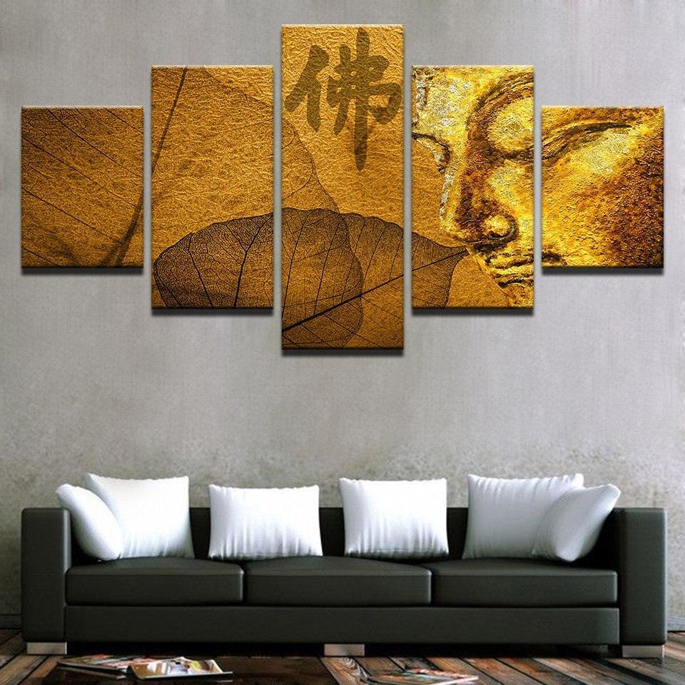 Buddha Statue 5 Piece HD Multi Panel Canvas Wall Art Frame-Original Frame