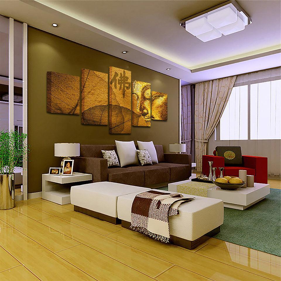 Buddha Statue 5 Piece HD Multi Panel Canvas Wall Art Frame-Original Frame