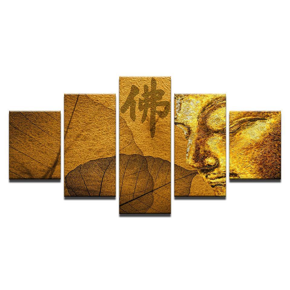 Buddha Statue 5 Piece HD Multi Panel Canvas Wall Art Frame-Original Frame