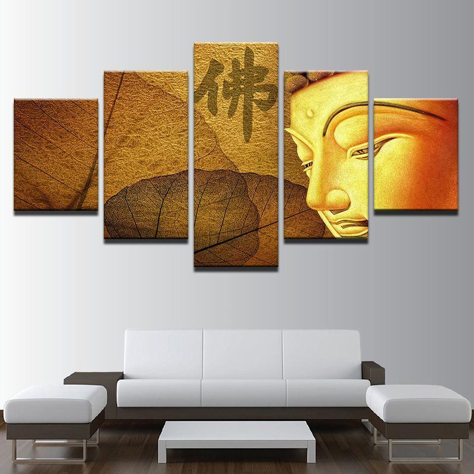 Golden Yellow Buddha 5 Piece HD Multi Panel Canvas Wall Art Frame-Original Frame