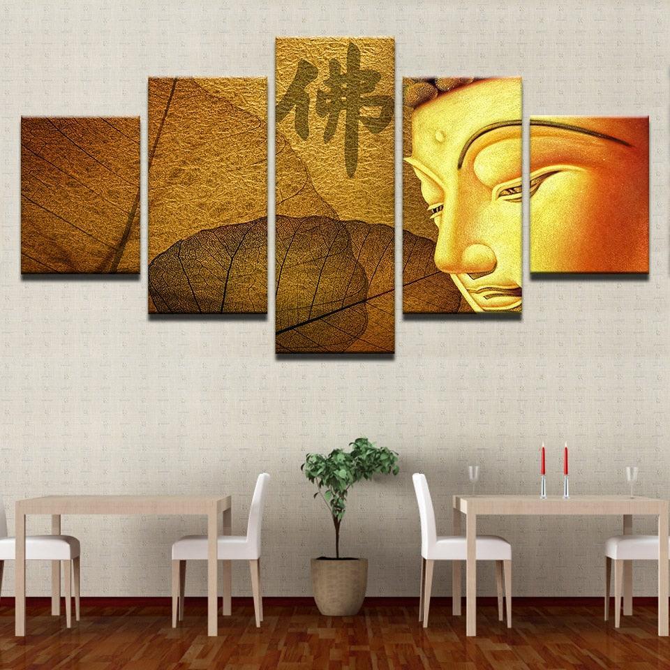 Golden Yellow Buddha 5 Piece HD Multi Panel Canvas Wall Art Frame-Original Frame