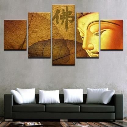 Golden Yellow Buddha 5 Piece HD Multi Panel Canvas Wall Art Frame-Original Frame