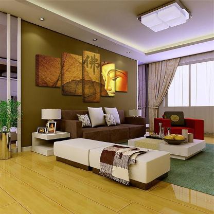 Golden Yellow Buddha 5 Piece HD Multi Panel Canvas Wall Art Frame-Original Frame