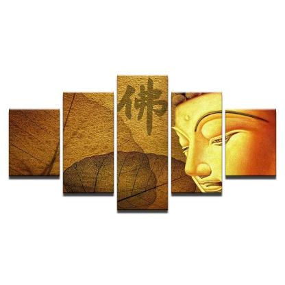 Golden Yellow Buddha 5 Piece HD Multi Panel Canvas Wall Art Frame-Original Frame