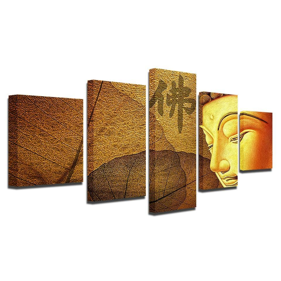 Golden Yellow Buddha 5 Piece HD Multi Panel Canvas Wall Art Frame-Original Frame