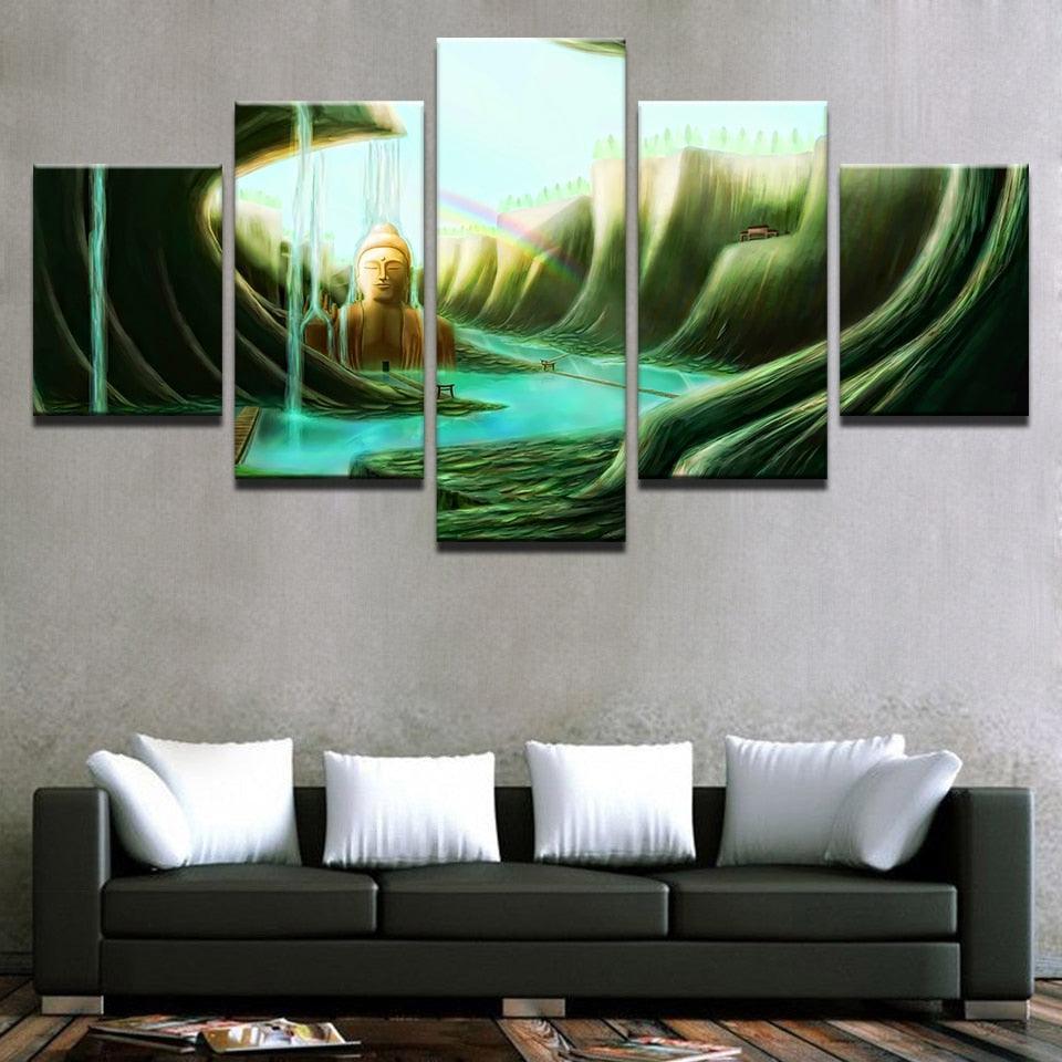 Forest Waterfalls 5 Piece HD Multi Panel Canvas Wall Art Frame-Original Frame