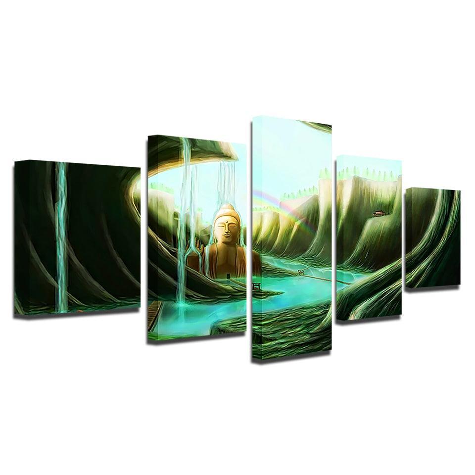 Forest Waterfalls 5 Piece HD Multi Panel Canvas Wall Art Frame-Original Frame