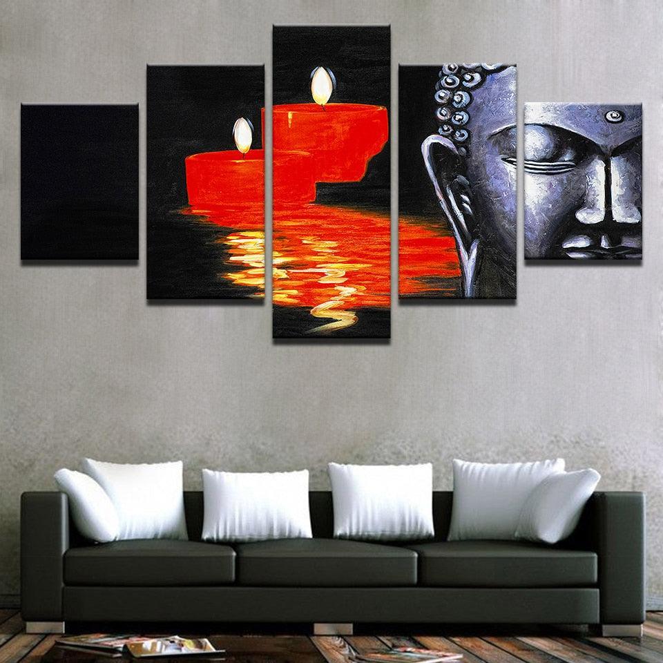 Buddha And Candles 5 Piece HD Multi Panel Canvas Wall Art Frame-Original Frame