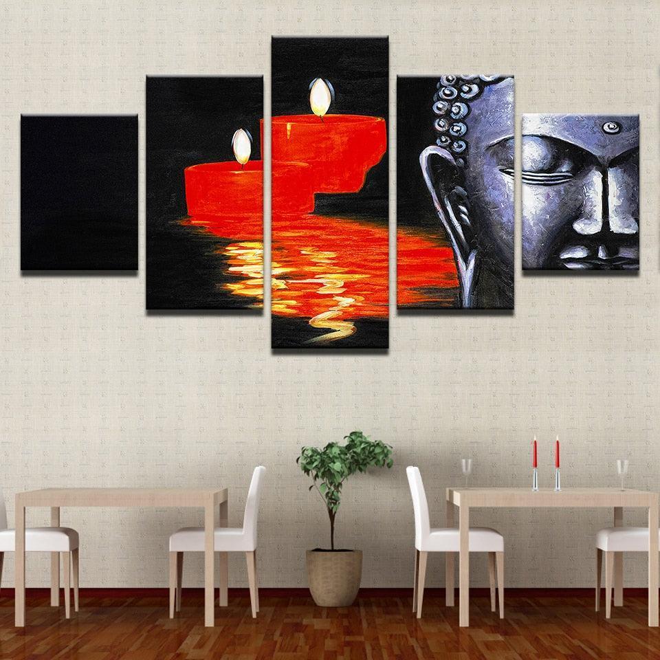Buddha And Candles 5 Piece HD Multi Panel Canvas Wall Art Frame-Original Frame