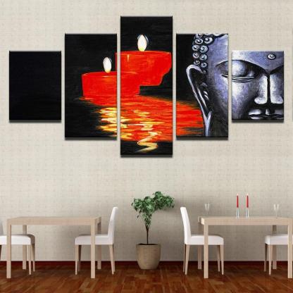 Buddha And Candles 5 Piece HD Multi Panel Canvas Wall Art Frame-Original Frame