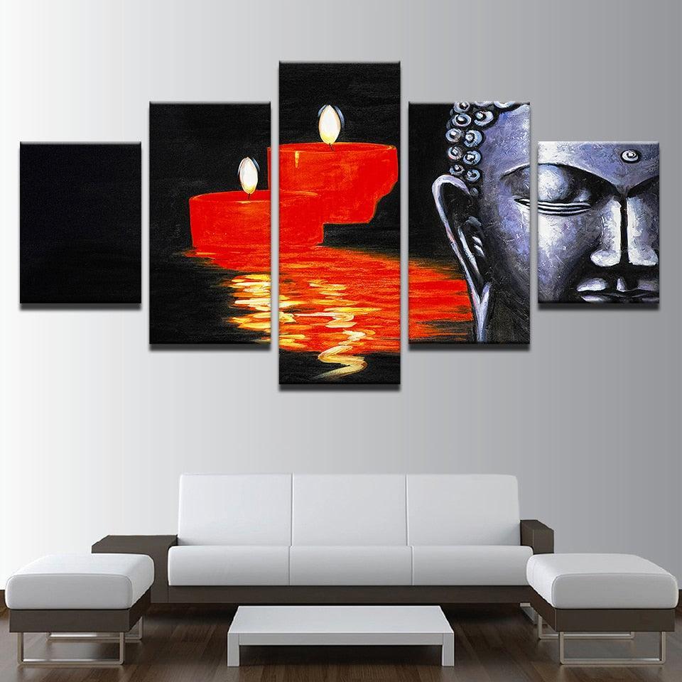 Buddha And Candles 5 Piece HD Multi Panel Canvas Wall Art Frame-Original Frame