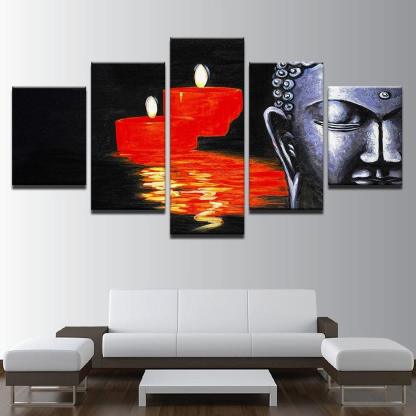 Buddha And Candles 5 Piece HD Multi Panel Canvas Wall Art Frame-Original Frame