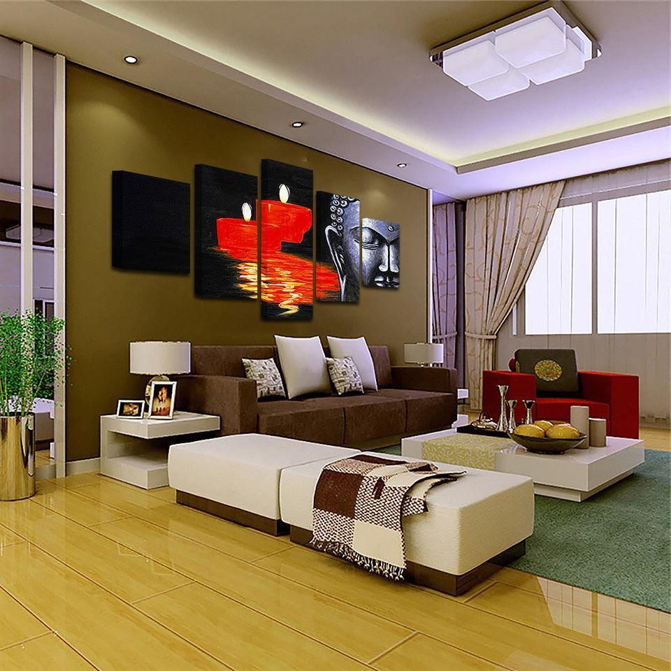 Buddha And Candles 5 Piece HD Multi Panel Canvas Wall Art Frame-Original Frame
