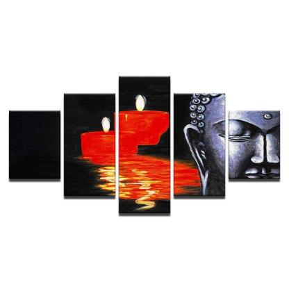 Buddha And Candles 5 Piece HD Multi Panel Canvas Wall Art Frame-Original Frame