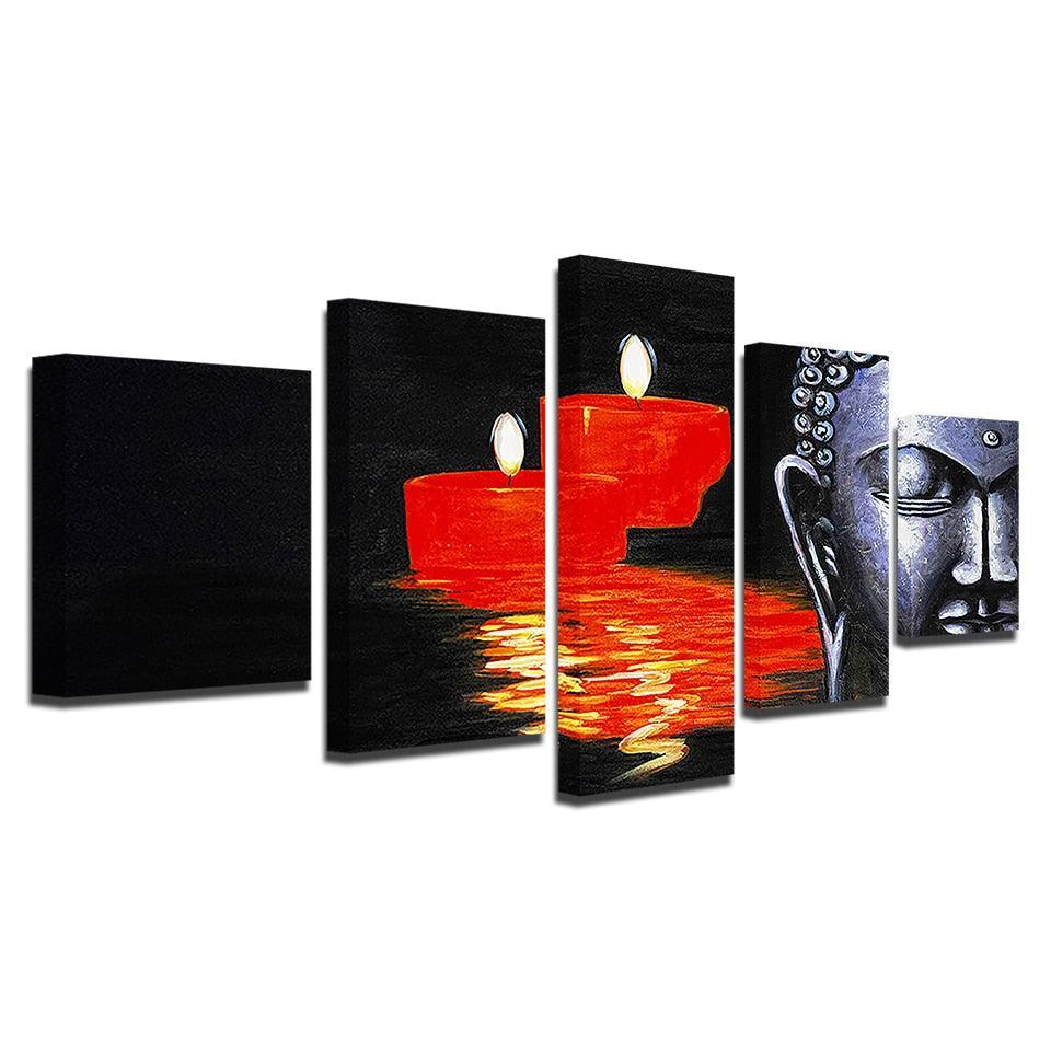Buddha And Candles 5 Piece HD Multi Panel Canvas Wall Art Frame-Original Frame
