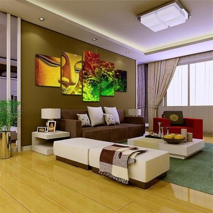 Buddha Statue And Flowers 5 Piece HD Multi Panel Canvas Wall Art Frame-Original Frame