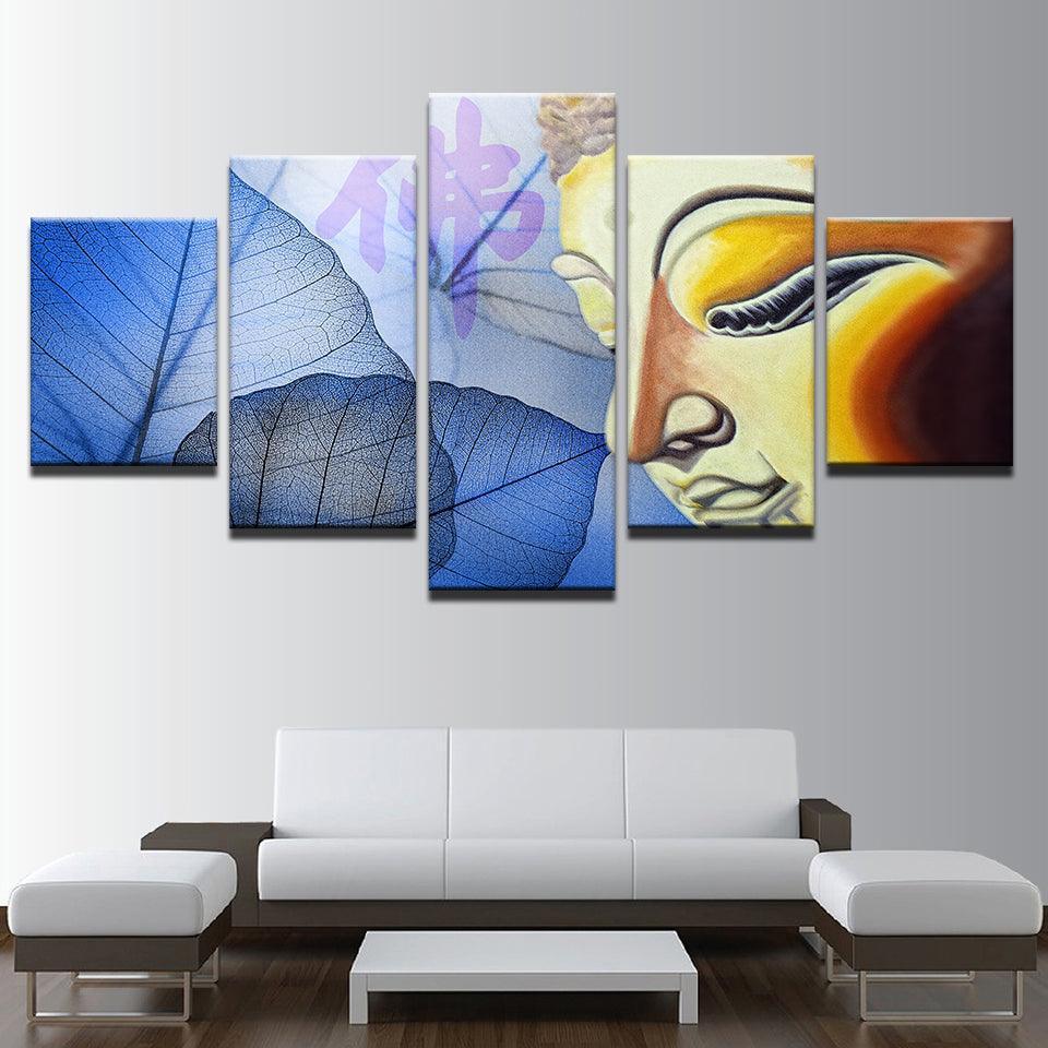 Buddha Face And Leaves 5 Piece HD Multi Panel Canvas Wall Art Frame-Original Frame