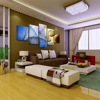 Buddha Face And Leaves 5 Piece HD Multi Panel Canvas Wall Art Frame-Original Frame