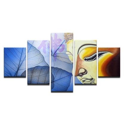 Buddha Face And Leaves 5 Piece HD Multi Panel Canvas Wall Art Frame-Original Frame