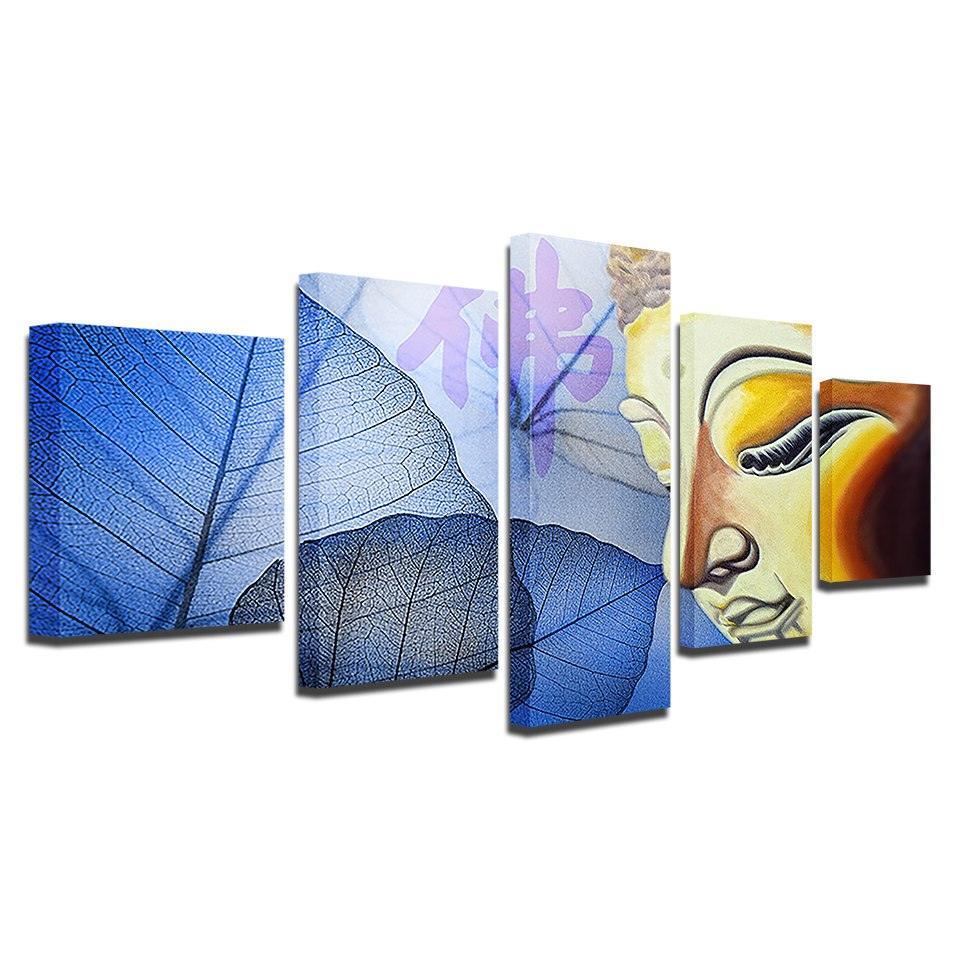 Buddha Face And Leaves 5 Piece HD Multi Panel Canvas Wall Art Frame-Original Frame