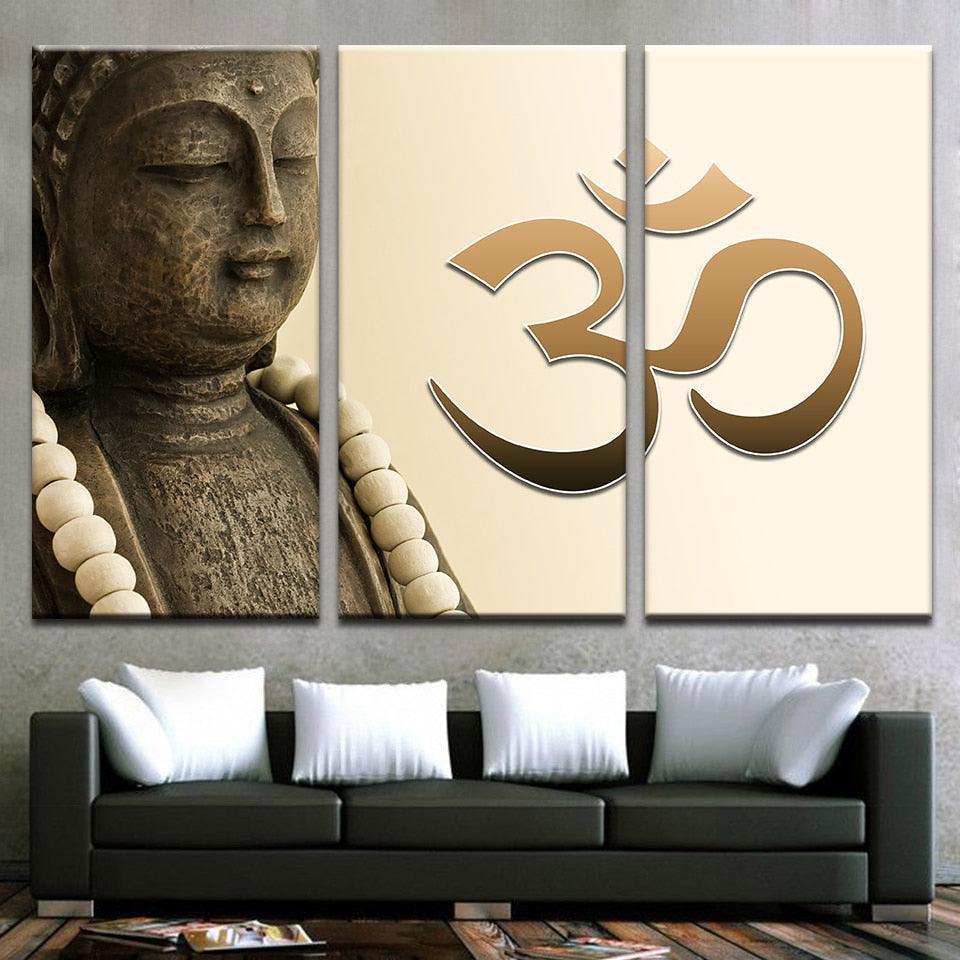 Om Art Buddha 3 Piece HD Multi Panel Canvas Wall Art Frame-Original Frame