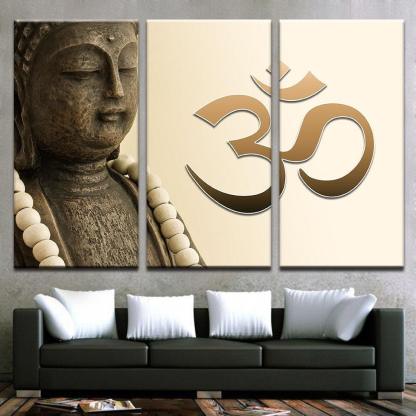Om Art Buddha 3 Piece HD Multi Panel Canvas Wall Art Frame-Original Frame
