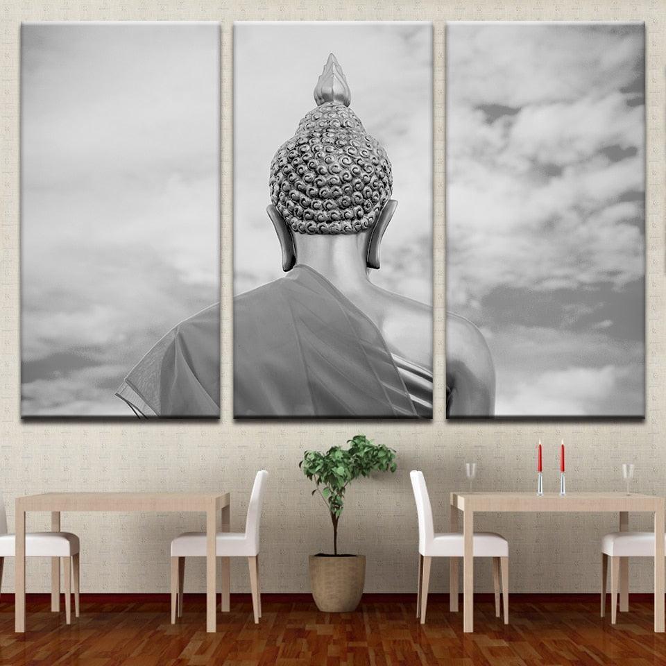 Back Of The Buddha Statue 3 Piece HD Multi Panel Canvas Wall Art Frame-Original Frame