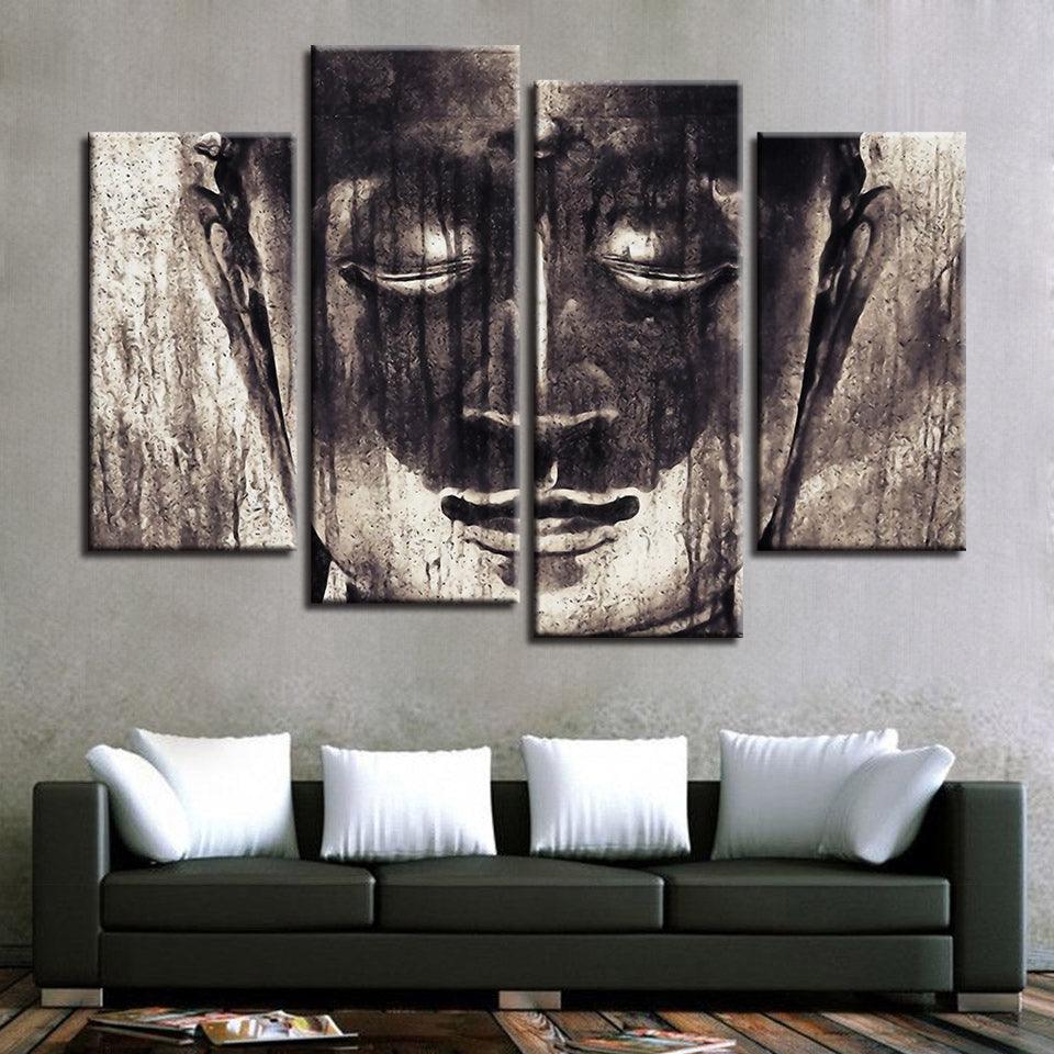 Meditating Buddha 4 Piece HD Multi Panel Canvas Wall Art Frame-Original Frame