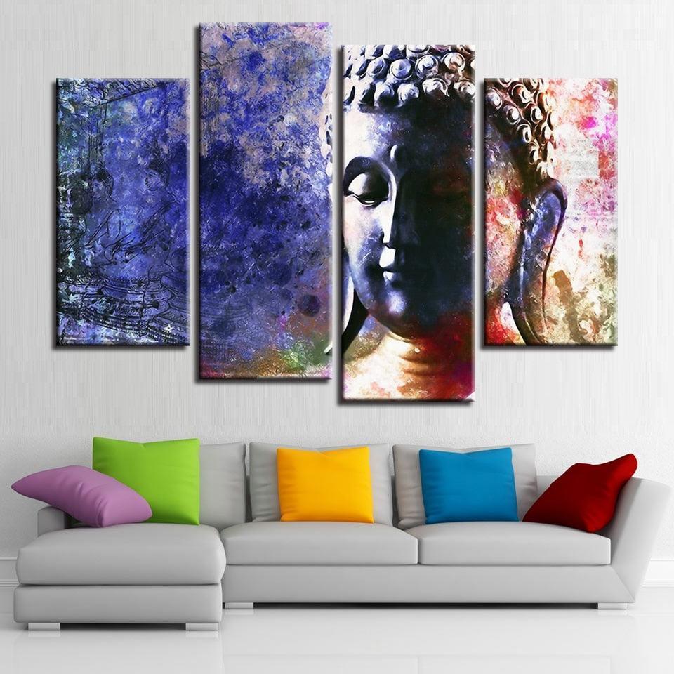 Buddha Painting 4 Piece HD Multi Panel Canvas Wall Art Frame-Original Frame