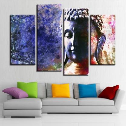 Buddha Painting 4 Piece HD Multi Panel Canvas Wall Art Frame-Original Frame
