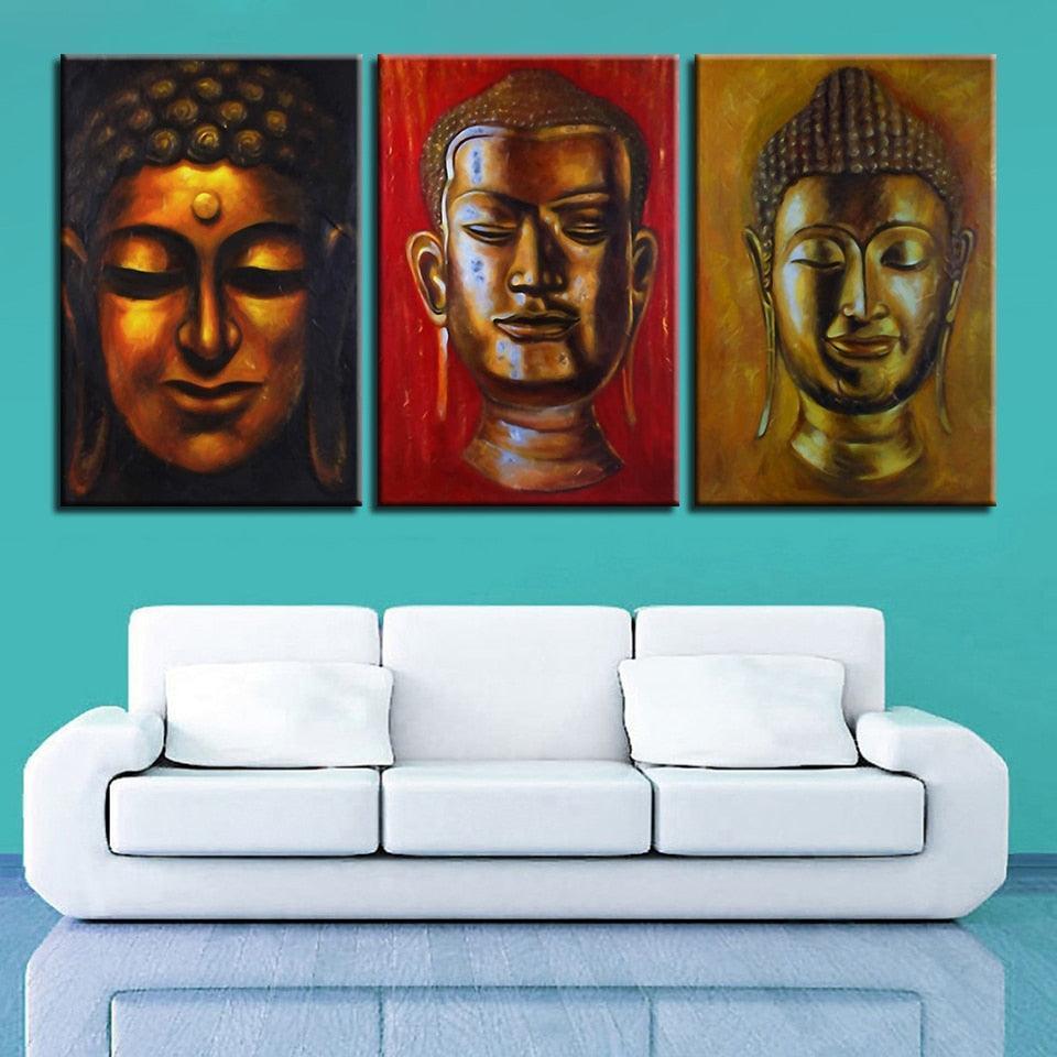 Buddha Statue Painting 3 Piece HD Multi Panel Canvas Wall Art Frame-Original Frame
