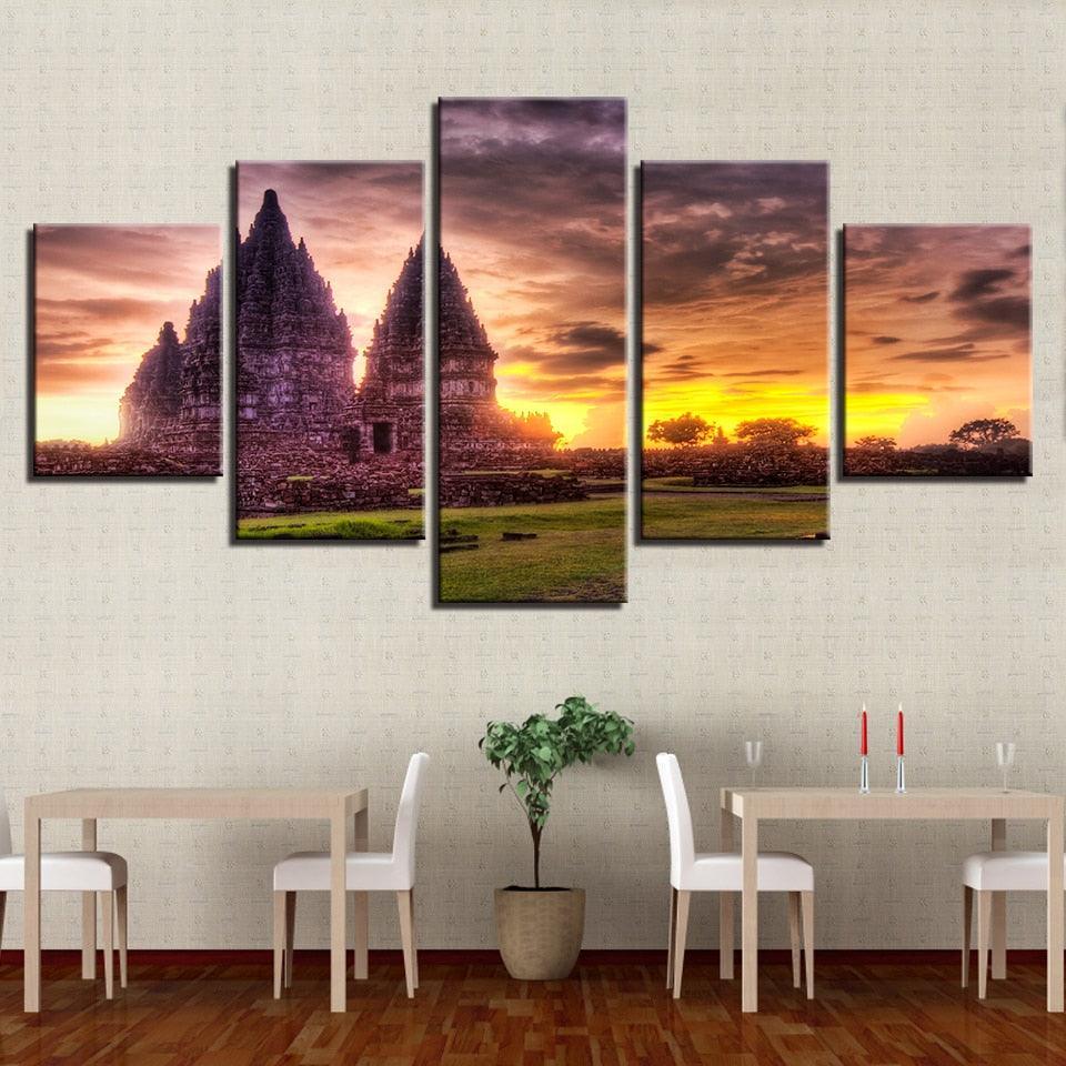 Ancient Hindu Temple 5 Piece HD Multi Panel Canvas Wall Art Frame-Original Frame