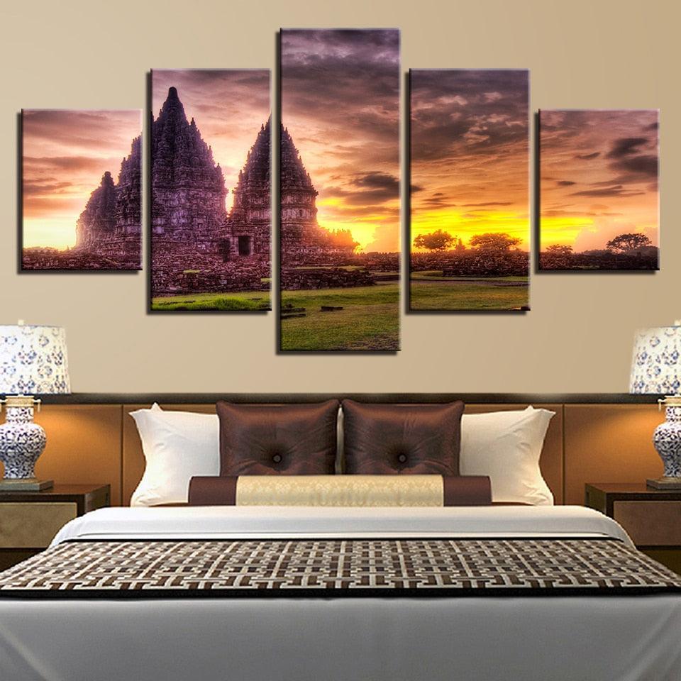 Ancient Hindu Temple 5 Piece HD Multi Panel Canvas Wall Art Frame-Original Frame